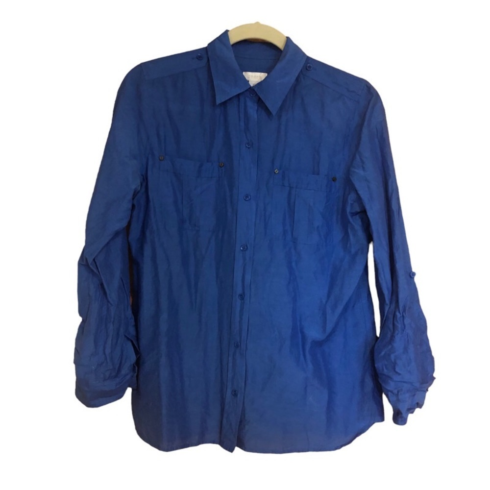 Chico’s Blue Button Down Shirt Blouse Top Sz 0/S